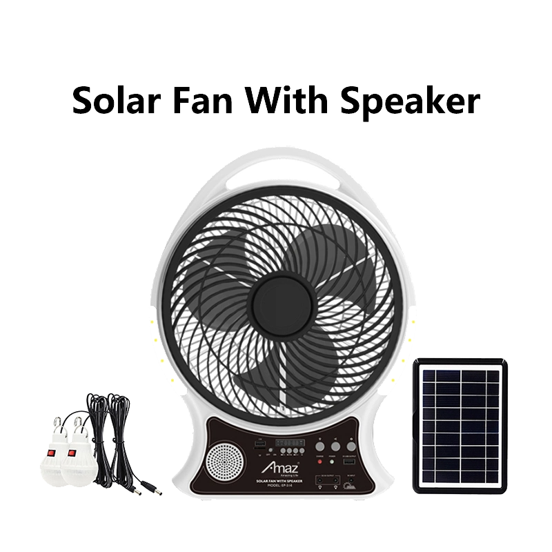 6” Rechargeable Fan 6V 4W Solar Panel 2 Pcs Powerful LED Bulb with Switch Key Control 