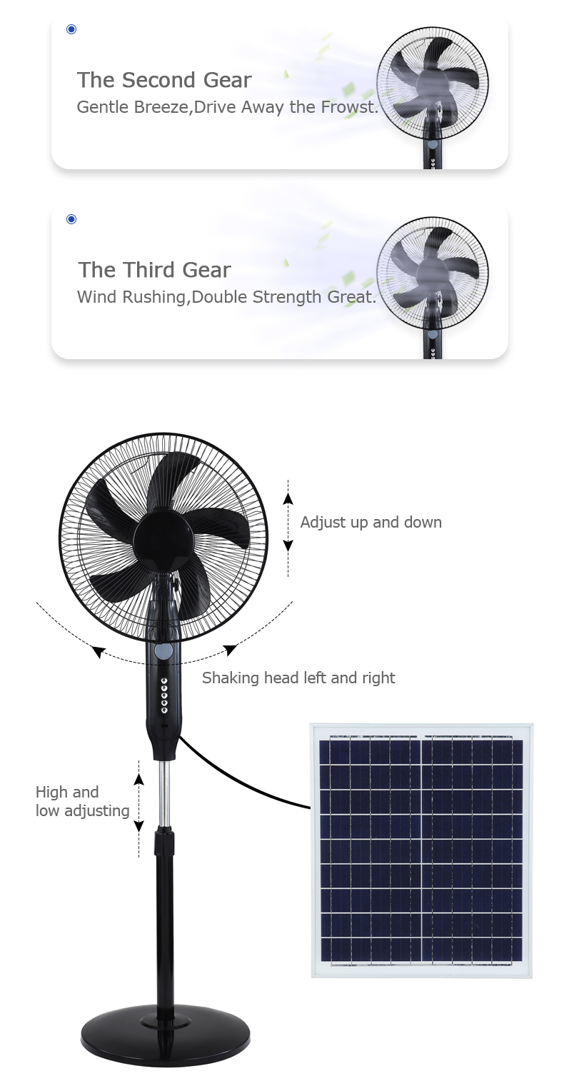 16 / 18 Inch Solar Standing Fan with LED Light | 12 Volt DC Solar Energy Stand Fan